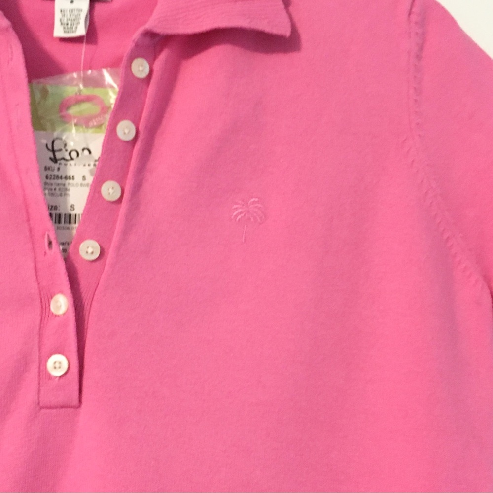NEW Lilly Pulitzer Pink Polo Style Knit Sweater S/S S Vintage - Picture 3 of 6